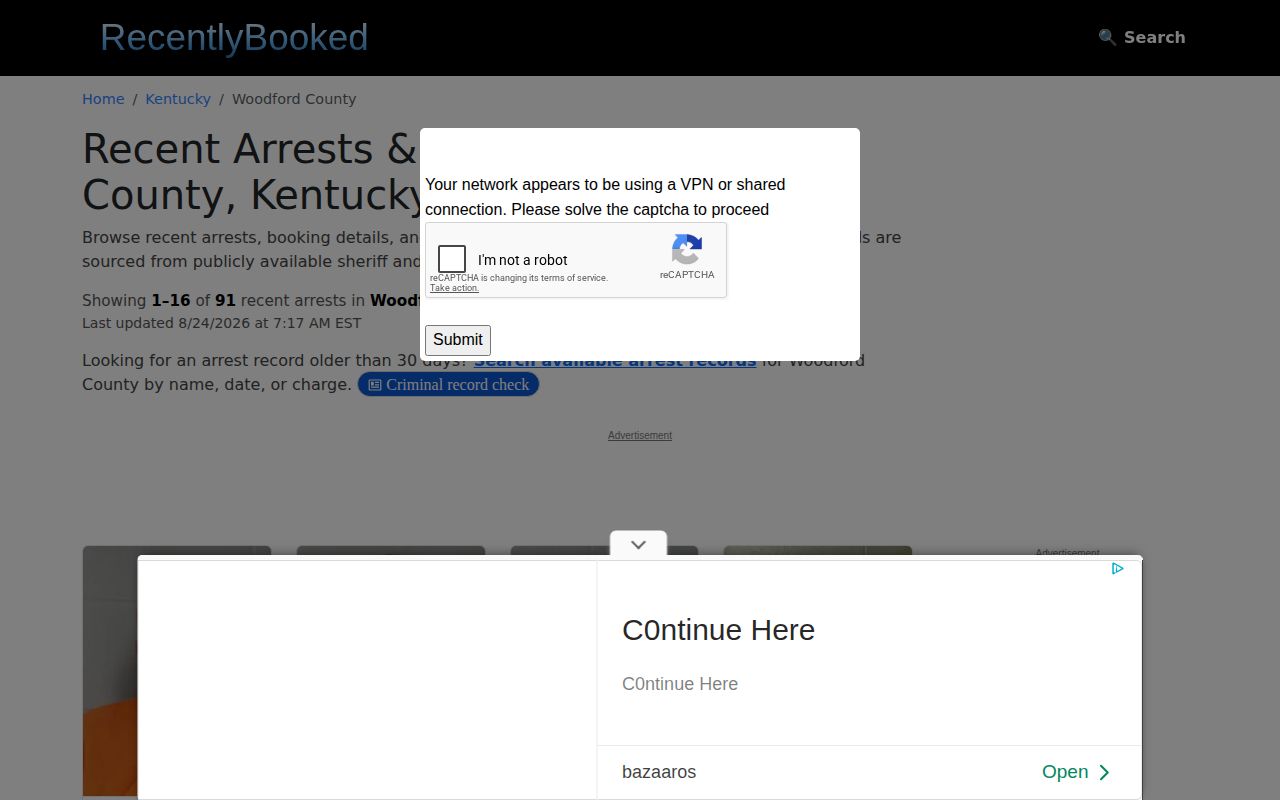 Unofficial RecentlyBooked Woodford County mugshot archive interface